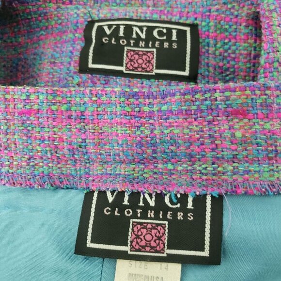 Vintage Vinci Clothiers Silk Set Womens Size 14 Jacket Midi Skirt Purple Career - Picture 7 of 16
